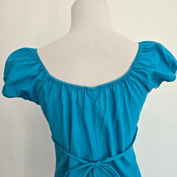 Vintage Y2K Floral Embroidered Peasant Blouse Blue Puff Fairy Women Medium - Picture 6 of 10